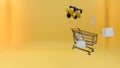 3d rendering, shopping cart yellow background, copy space, shopping and shopping bags Royalty Free Stock Photo