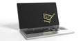 3d rendering shopping trolley on a laptop`s screen Royalty Free Stock Photo