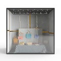 3d rendering of a showcase interior of a small modern trendy room with hanging decorations