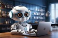 3D rendering showcases a charming robot assisting customers with technology