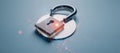 A 3D rendering showcases an open digital lock icon on a white backdrop with related coding text symbolizing the concept of