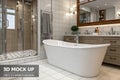 3D rendering of a modern bathroom with bathtub mock-up Royalty Free Stock Photo