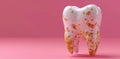 The 3D rendering shows a decayed tooth surrounded by buildup. Royalty Free Stock Photo