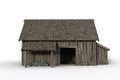 3D illustration of the side of an old grey wooden barn with open doors isolated on a white background Royalty Free Stock Photo