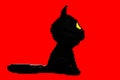 3d rendering side view of a cute black cat in voxel graphics style, isolated on red background for easy to cut out the background