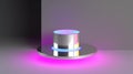 3D rendering silver base with modern neon stand for product presentation.