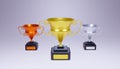 3d rendering of silver and bronze gold trophies, with an elegant background Royalty Free Stock Photo