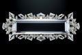 3d rendering of a silver rectangular frame with diamonds on a black background