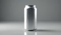 3D rendering of a silver soda can on grey background. Metallic surface reflects light. Isolated object suggests branding or Royalty Free Stock Photo