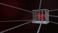 3d rendering of simple covid-19 virus mode  in iron cage on the floor. Background image mockup Royalty Free Stock Photo