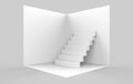 3d rendering. simple empty white staircase on cube box model on gray background