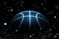 3D rendering of single black basketball with blue glowing neon lines with abstract lights Royalty Free Stock Photo