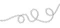 3d rendering of a single curved polished steel chain lying on a white background.