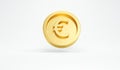 3d Rendering single gold Euro coin floating on white background concept of Euro currency money finance