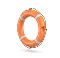 3d rendering of a single isolated orange life buoy hanging over a white background.