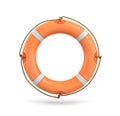 3d rendering of a single isolated orange life buoy hanging over a white background.