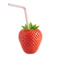 Red Strawberry with Straw 3 D Render Isolated White Background Royalty Free Stock Photo