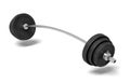 3d rendering of a single metal barbell bent to both sides because of very heavy weights added on it. Royalty Free Stock Photo