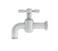 3d rendering of single metal water tap with a cross handle isolated on a white background. Royalty Free Stock Photo