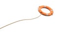 3d rendering of a single orange life buoy on a white background hanging from a long rope in motion. Royalty Free Stock Photo