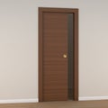 3d rendering of a single panel sliding door in iroko veneered wood Royalty Free Stock Photo