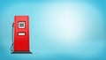 3d rendering of a single red gas pump with a nozzle attached standing on blue background. Royalty Free Stock Photo