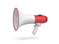 3d rendering of a single red and white megaphone in side view on white background. Royalty Free Stock Photo