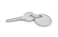3d rendering of a single silver key with label isolated on white background