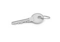 3d rendering of a single silver key for a pin tumbler lock isolated on white
