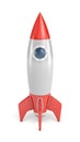 3d rendering of a single silver and red rocket ship with a round porthole isolated on a white background. Royalty Free Stock Photo