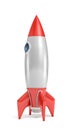 3d rendering of a single silver and red rocket ship with a round porthole isolated on a white background. Royalty Free Stock Photo