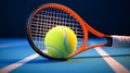3d rendering a single tennis racquet lying with a yellow balls on white background. Tennis as sport. Tennis as hobby Royalty Free Stock Photo