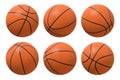 3d rendering of six basketballs shown in different view angles on a white background.