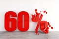 3D rendering of sixty percent red icon on white background