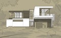 3d rendering sketch of modern house