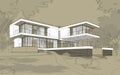 3d rendering sketch of modern house