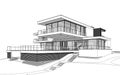 3d rendering sketch of modern house