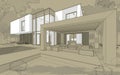 3d rendering sketch of modern house