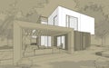 3d rendering sketch of modern house