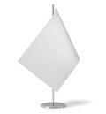 3d rendering of a small white rectangular flag on a table post standing on white background.