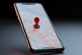 3D rendering, Smartphone displays red map pointer icon, screen empty