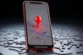 3D rendering, Smartphone displays red map pointer icon, screen empty Royalty Free Stock Photo