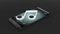 3D rendering of smartphone with musical note with speakers