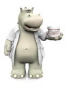 3D rendering of a smiling cartoon hippo dentist