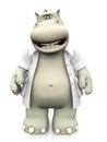 3D rendering of a smiling cartoon hippo dentist.