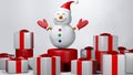 3D Rendering of Snow man and many gift boxs that are symbol of christmas Represents a happy day. clip art isolated on white