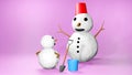 3D Rendering of snow man sculpting snow man symbol of christmas Represents a happy day. clip art isolated on pink background