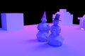 Snowman couple in bluish and pink light
