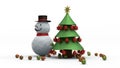 3d rendering of a snowman, a snow woman and a Christmas tree with toys in the form of the coronavirus covid-19. 3d illustration Royalty Free Stock Photo