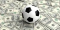 3d rendering soccer ball on100 dollars banknotes